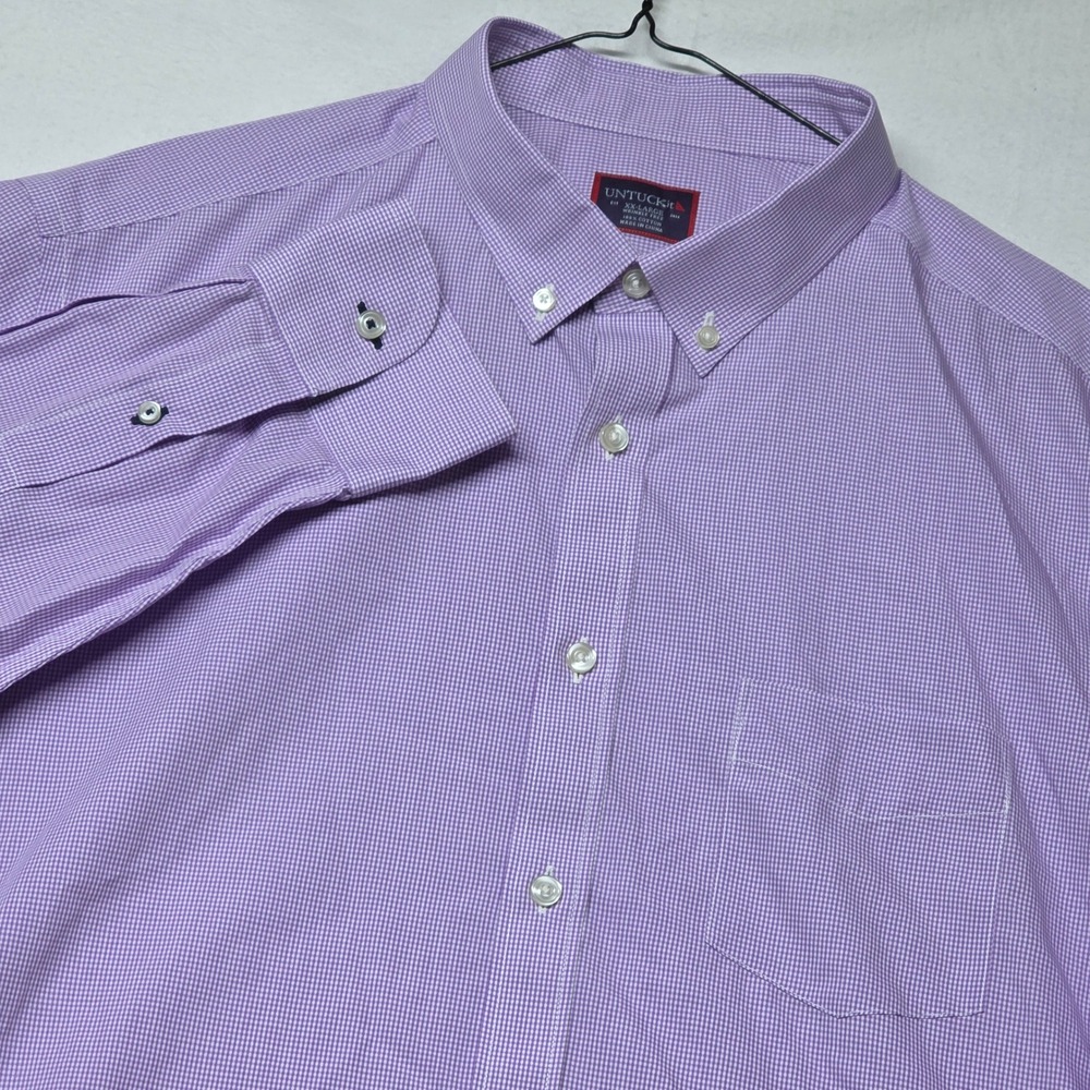 UNTUCKit Button Down Shirt Men XXL Purple Gingham Wrinkle Free Cotton LS